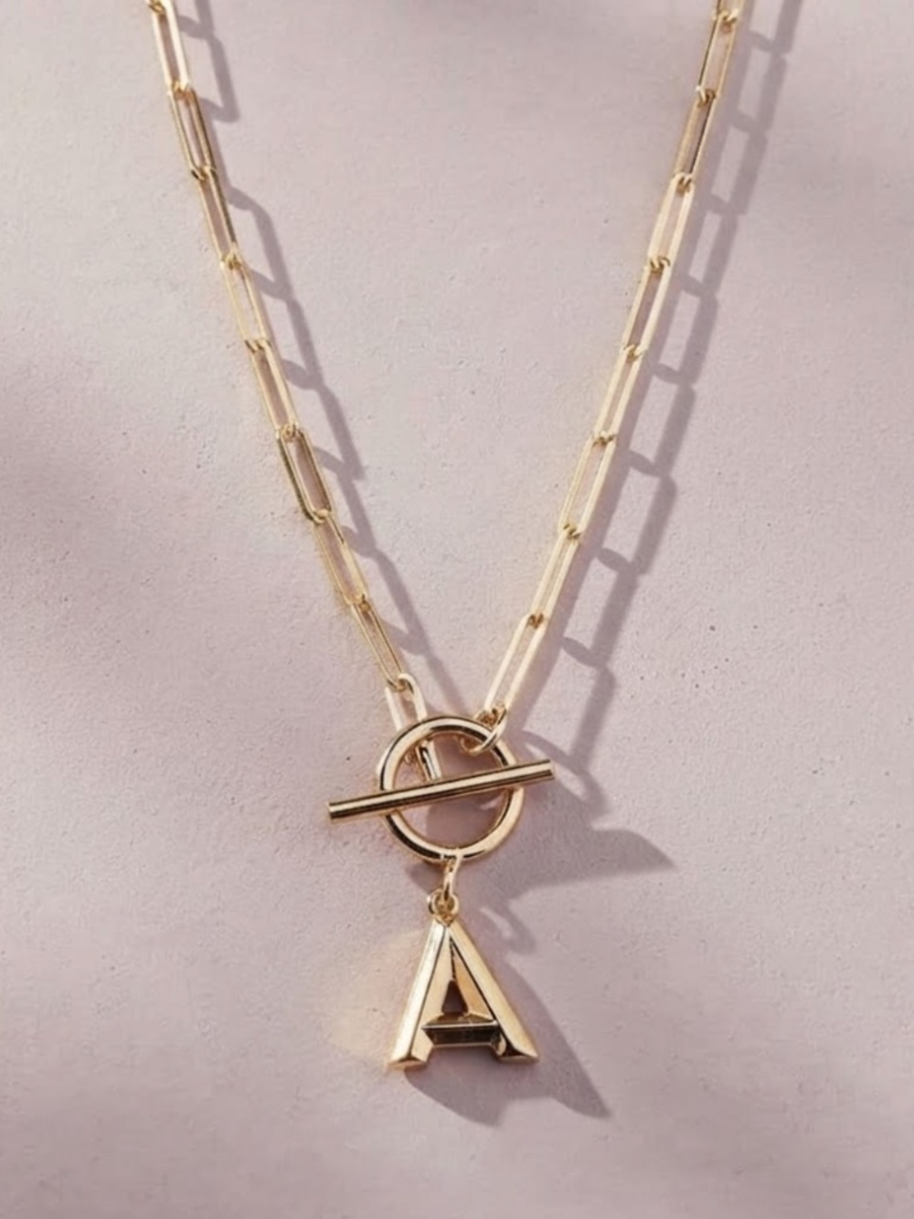 Anthropologie Serefina Gold Paperclip Link Chubby Monogram "A" Toggle Necklace